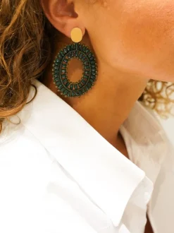 Army Groene Oorbellen Noa Silk Double Stones
