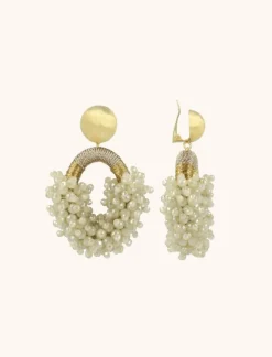 Beige Oorbellen Clip Yara Glassberry Ovaal M Double Stones