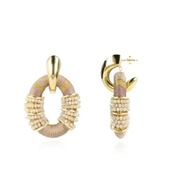 Beige Oorbellen Combi Oval L Deluxe