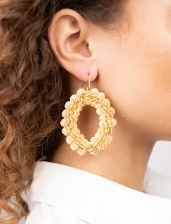 Beige Oorbellen Sequin Ovaal L