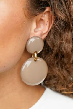 Beige Oorbellen Xenia Rond L