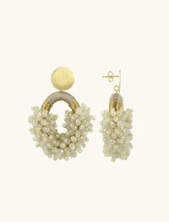 Beige Oorbellen Yara Glassberry Ovaal M Double Stones