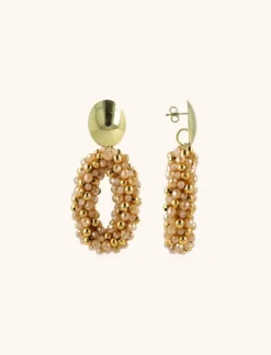 Beige Tangerine Oorbellen Pomm Ovaal M