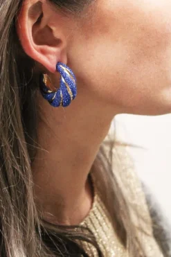 Blauwe Glitter Oorbellen Twist Creole S