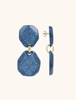 Blauwe Glitter Oorbellen Zora Dubbel Rock Deluxe M