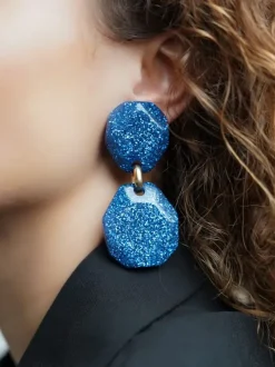 Blauwe Glitter Oorbellen Zora Dubbel Rock Deluxe M