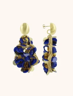 Blauwe Goudkleurige Oorbellen Sequin Druppel L Laure