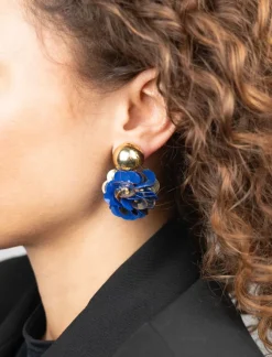 Blauwe Goudkleurige Oorbellen Sequin Globe M Vlinder