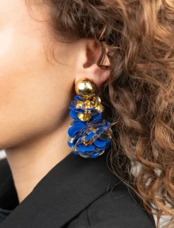 Blauwe Goudkleurige Oorbellen Double Globe Pixie
