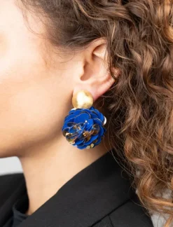 Blauwe Goudkleurige Oorbellen Sequin Globe L