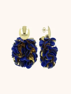 Blauwe Goudkleurige Oorbellen Sequin Ovaal M Sas