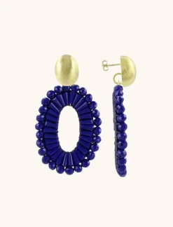 Blauwe Oorbellen Open Ovaal Double Beads Ann-Mary