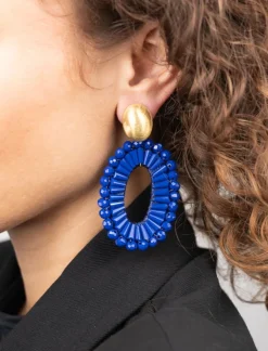 Blauwe Oorbellen Open Ovaal Double Beads Ann-Mary