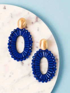 Blauwe Oorbellen Open Ovaal Double Beads Ann-Mary