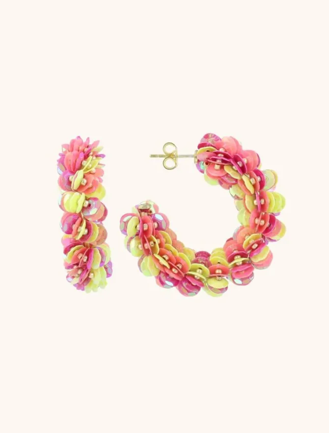 Cyber Lime Oorbellen Sequin Creole M