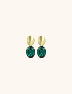 Daan Oorbellen Ovaal Strass Pendant M Emerald