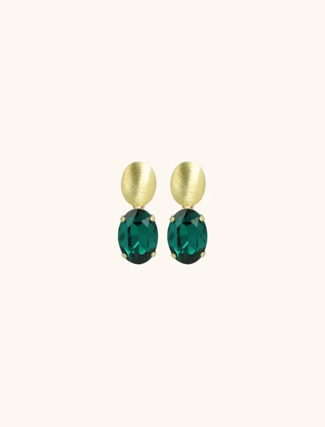 Daan Oorbellen Ovaal Strass Pendant M Emerald