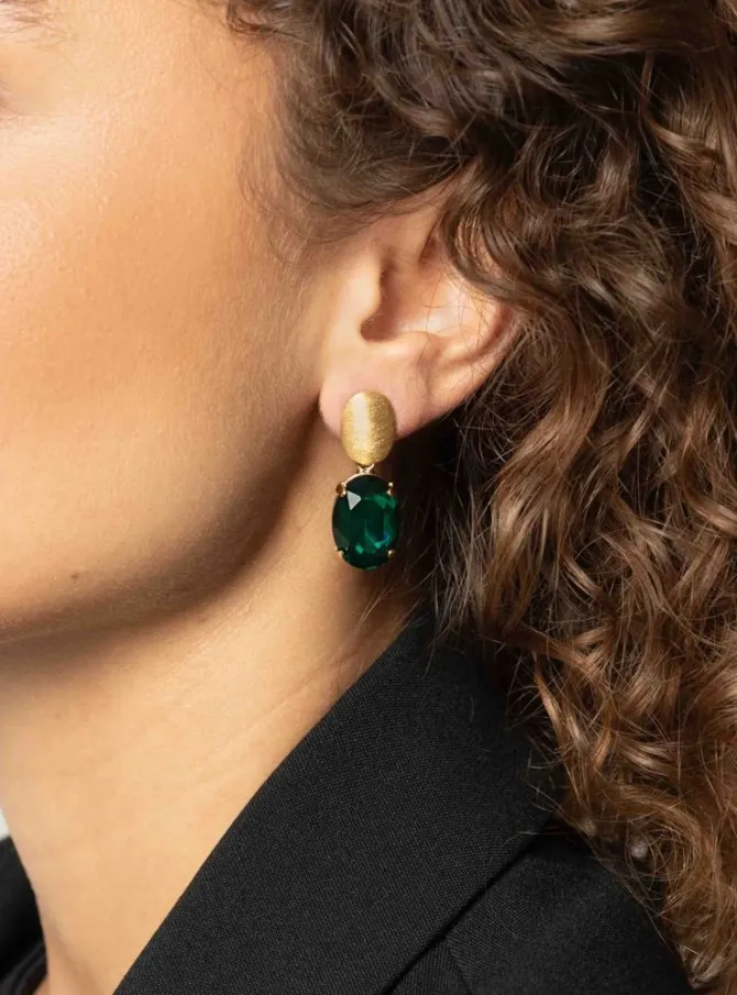 Daan Oorbellen Ovaal Strass Pendant M Emerald