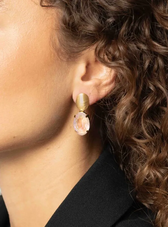 Daan Oorbellen Ovaal Strass Pendant M Yellow Powder