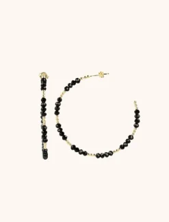 Ella Hoop L With Glass Stones Zwarte Oorbellen