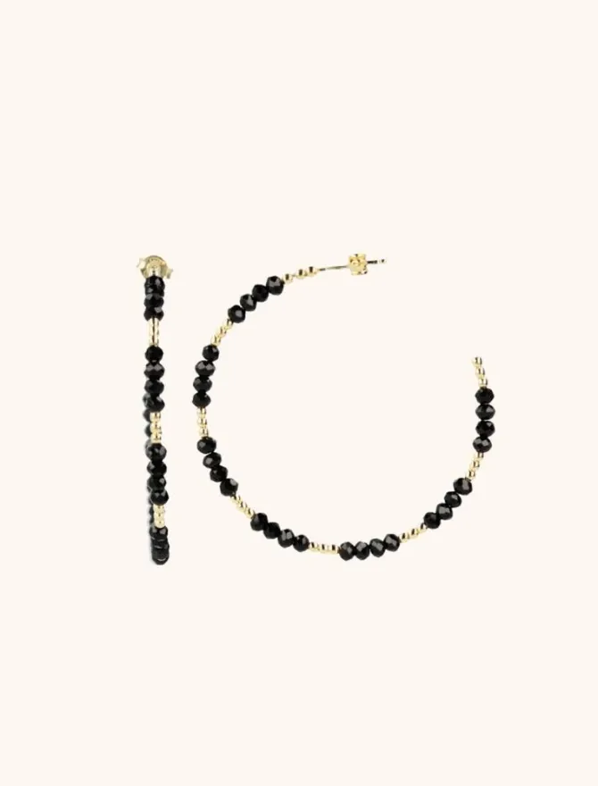 Ella Hoop L With Glass Stones Zwarte Oorbellen