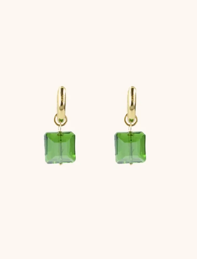 Farah Quartz Square Green S Oorbellen