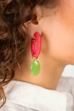 Fel Roze Oorbellen Evy Creool Ovaal M Groen