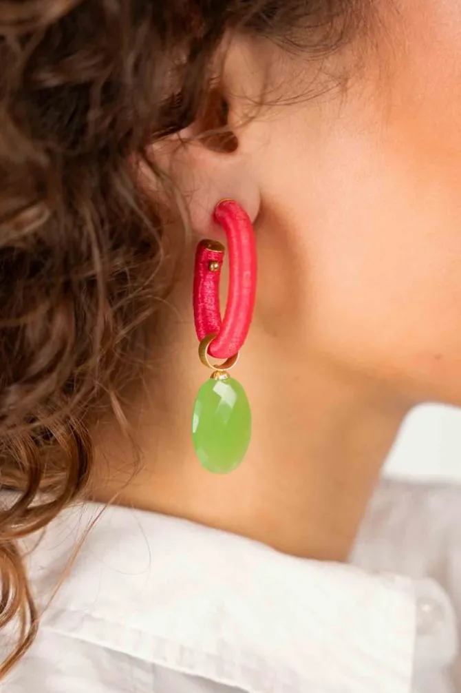 Fel Roze Oorbellen Evy Creool Ovaal M Groen