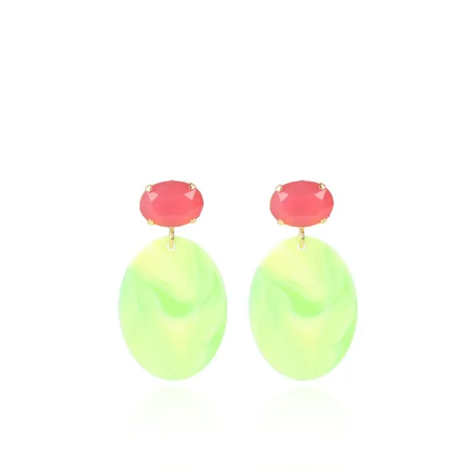 Fluorine Groen Oorbellen Celia Ovaal S