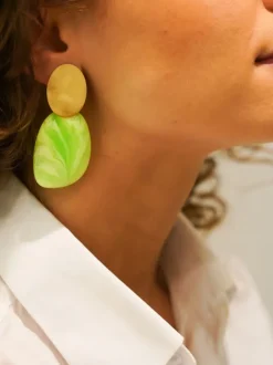 Fluorine Groen Oorbellen Sara Asymmetrisch Ovaal L