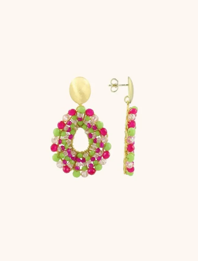 Fuchsia Lime Oorbellen Babs Open Druppel S