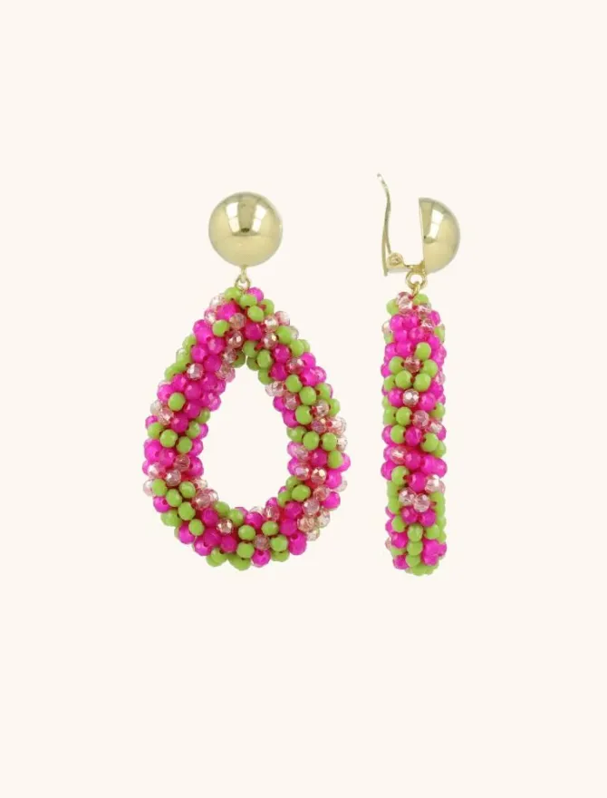 Fuchsia Lime Oorbellen Berry Druppel L Clip