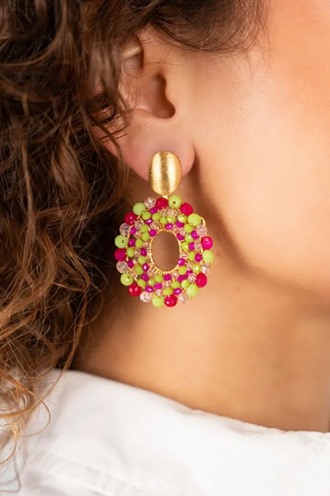 Fuchsia Lime Oorbellen Mia Ovaal S