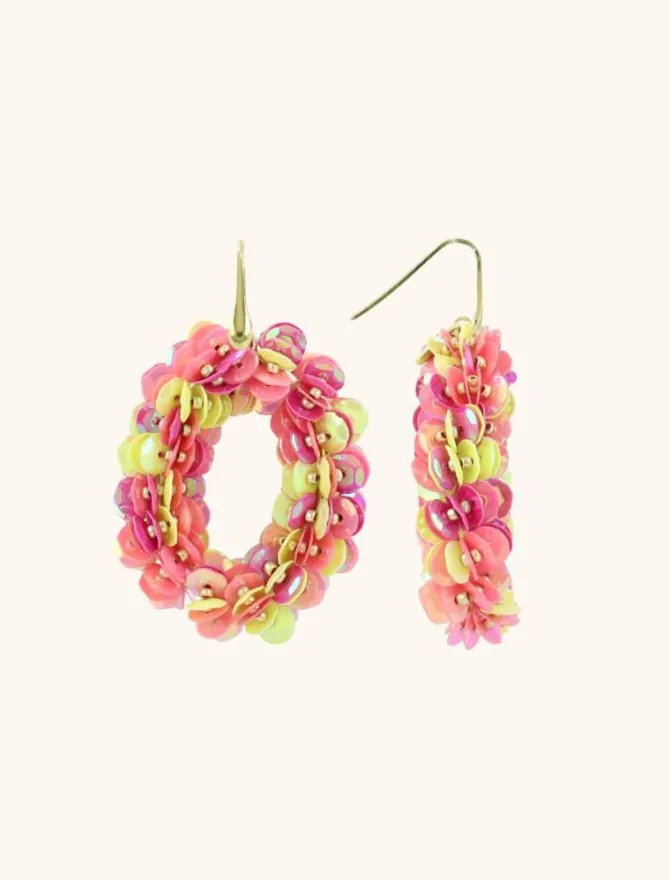 Fuchsia Lime Oorbellen Sequin Ovaal M