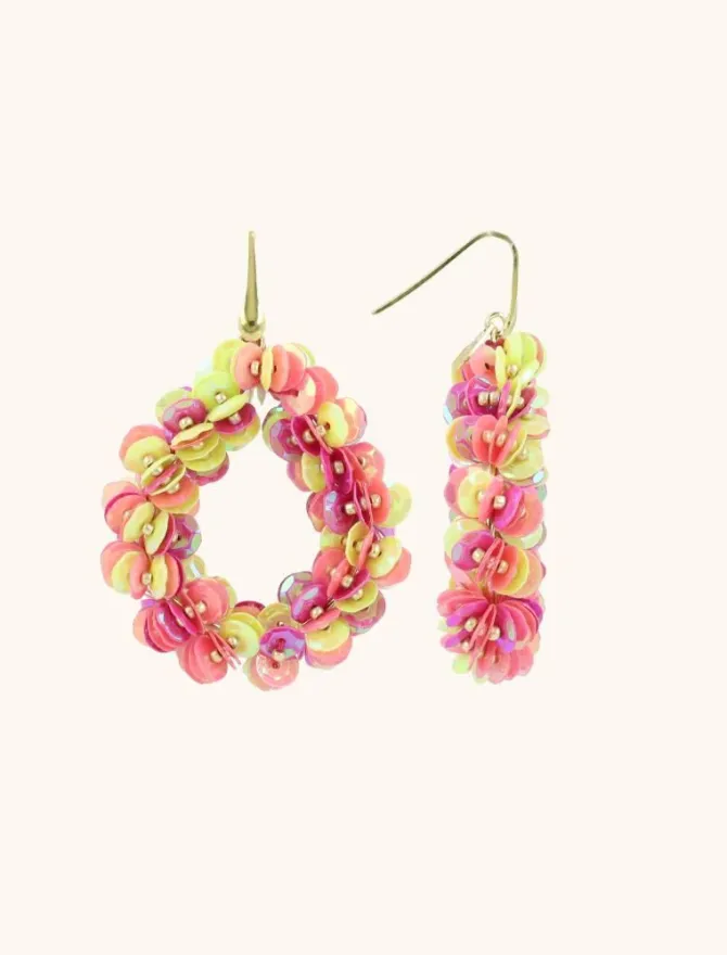 Fuchsia Lime Oorbellen Sequin Druppel M