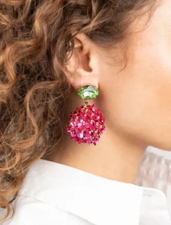 Fuchsia Oorbellen Daisy Globe L Flower Strass