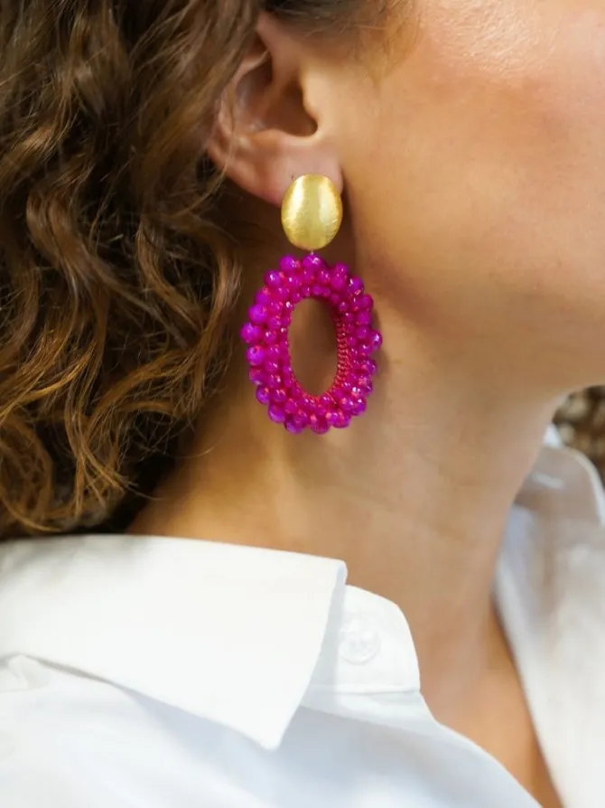 Fuchsia Oorbellen Ilvy Open Oval Double M