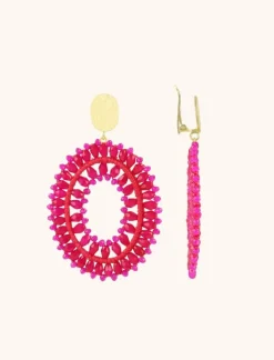 Fuchsia Oorbellen Noa Ovaal Dubbel L Clip