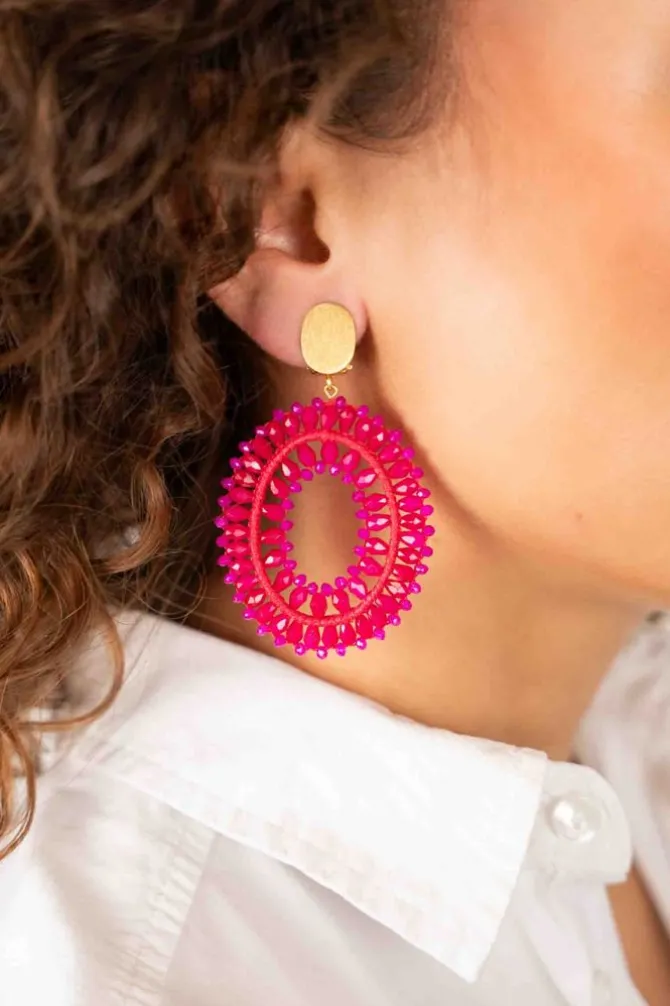Fuchsia Oorbellen Noa Ovaal Dubbel L Clip