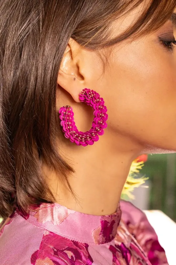 Fuchsia Oorbellen Sequin Creole L