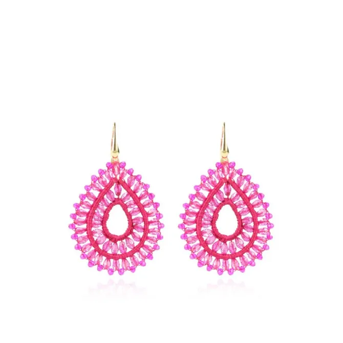 Fuchsia Oorbellen Silk Drop Double Crystal