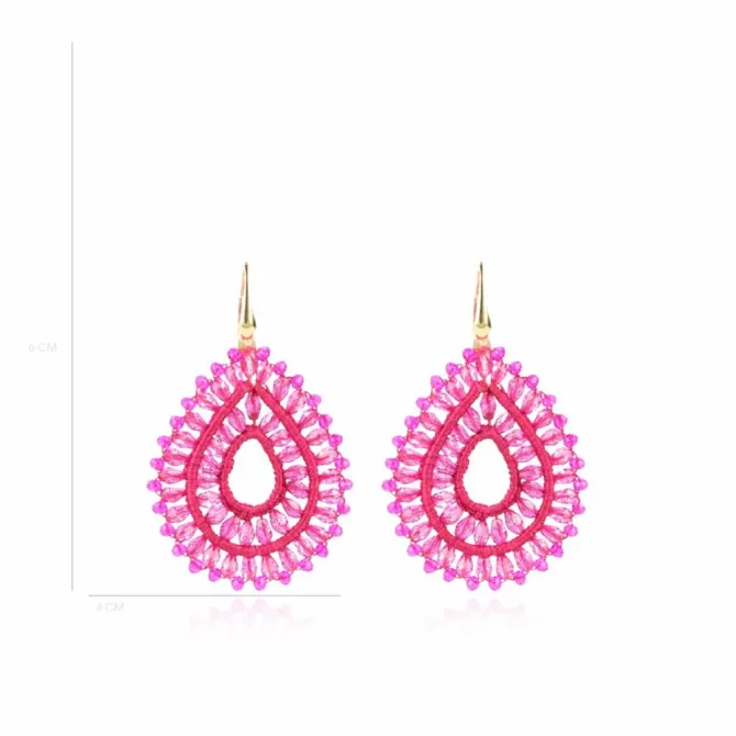 Fuchsia Oorbellen Silk Drop Double Crystal