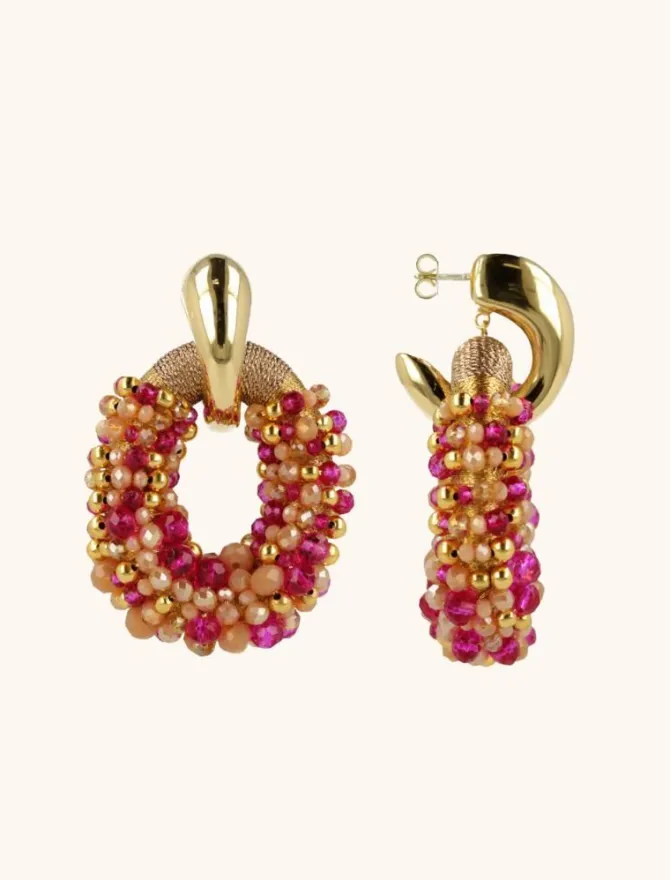 Fuchsia Tangerine Oorbellen Ophelia Combi Ovaal L