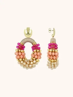 Fuchsia Tangerine Oorbellen Viv Combi Ovaal M