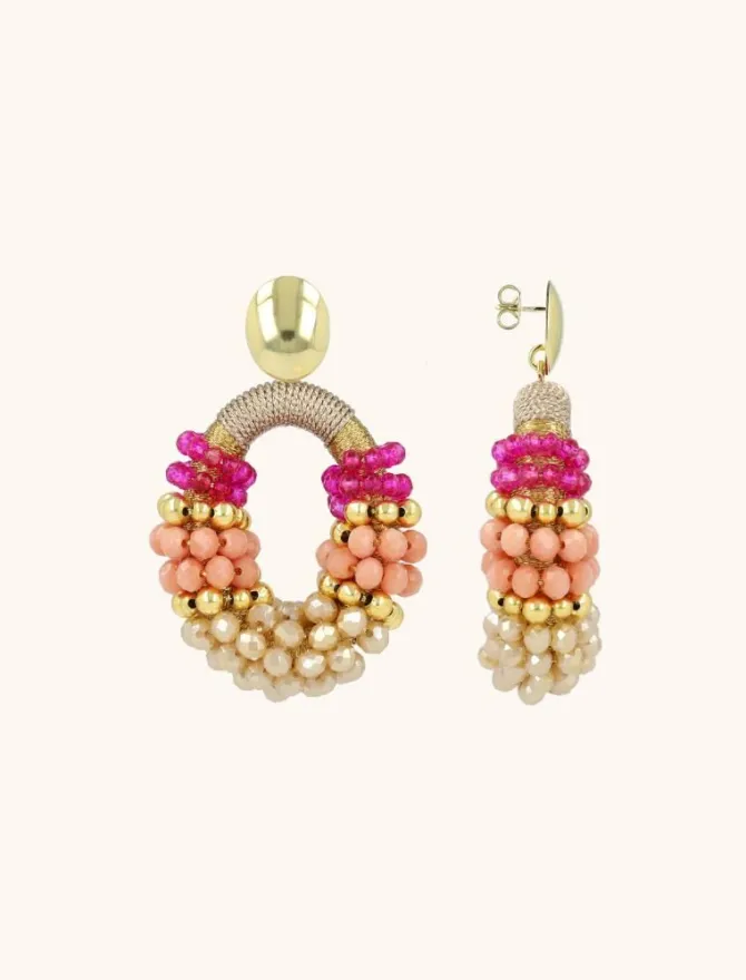 Fuchsia Tangerine Oorbellen Viv Combi Ovaal M