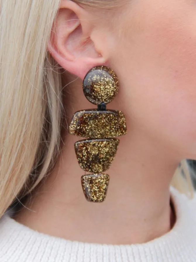 Gouden Glitter Oorbellen Stella Triple Ornament