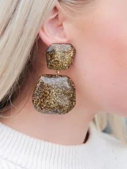 Gouden Glitter Oorbellen Lyra Statement Double