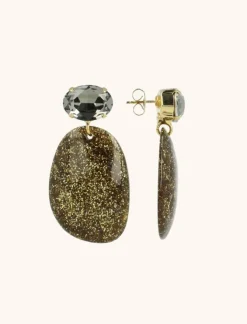 Goudkleurige Glitter Oorbellen Aurora Ovaal L Strass