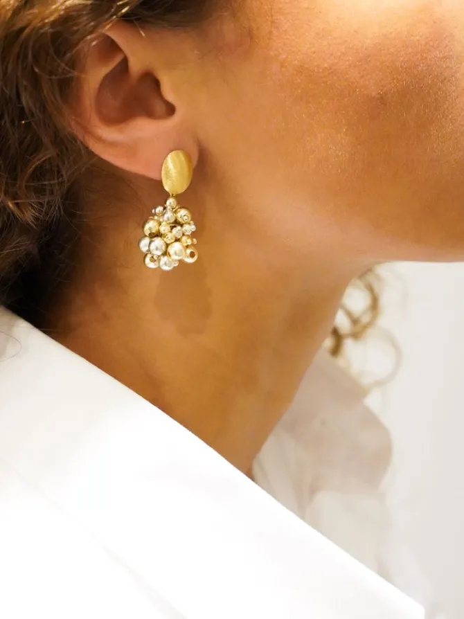 Goudkleurige Oorbellen Amy Irregular Double Stones Cone S