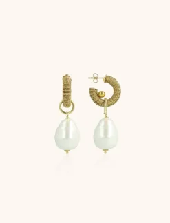 Goudkleurige Oorbellen Gaia Creool Xs Parel